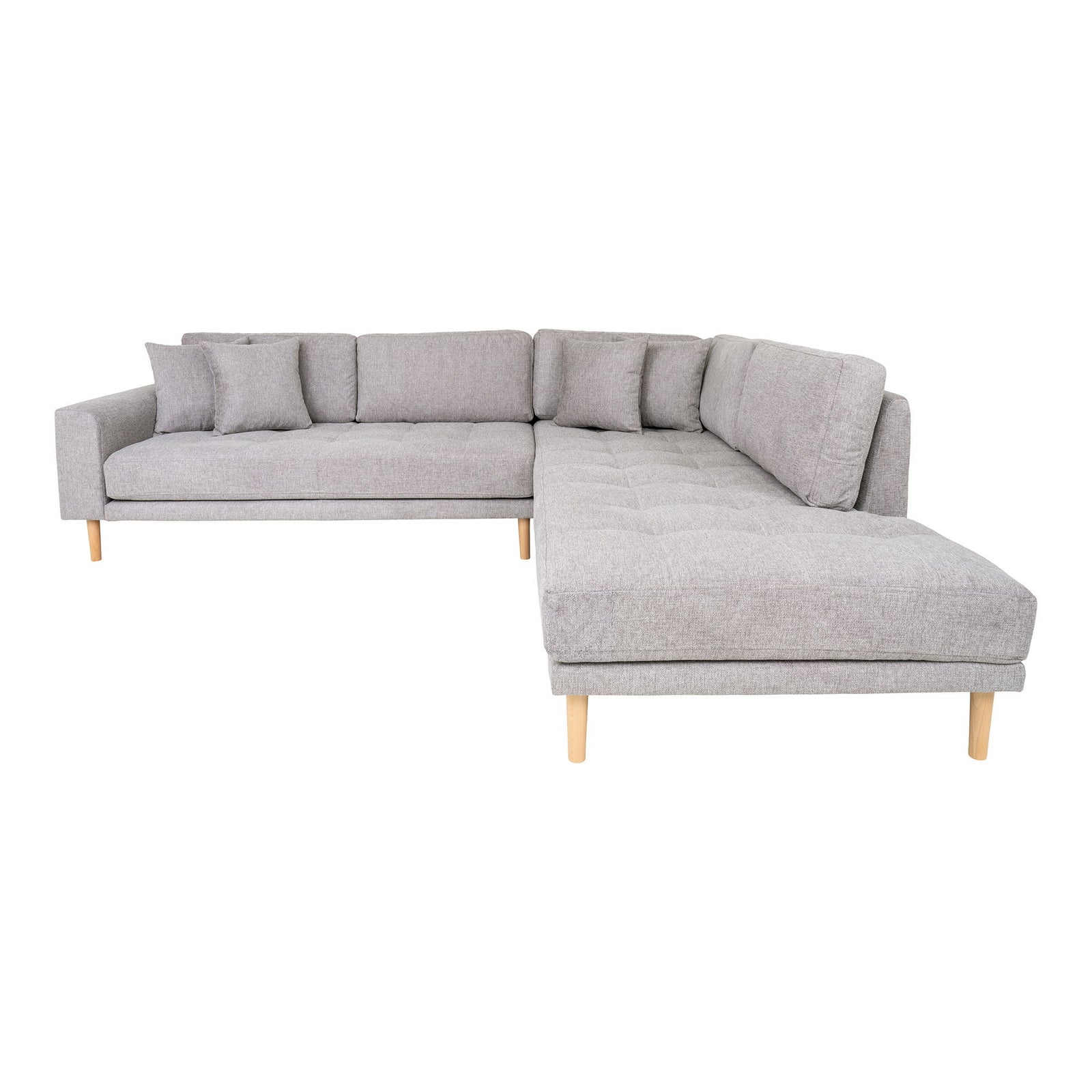 Produktbillede af HOUSE NORDIC Lido hjørnesofa højre chaiselong m. 4 puder lysegrå polyester og natur bøg i premium kvalitet