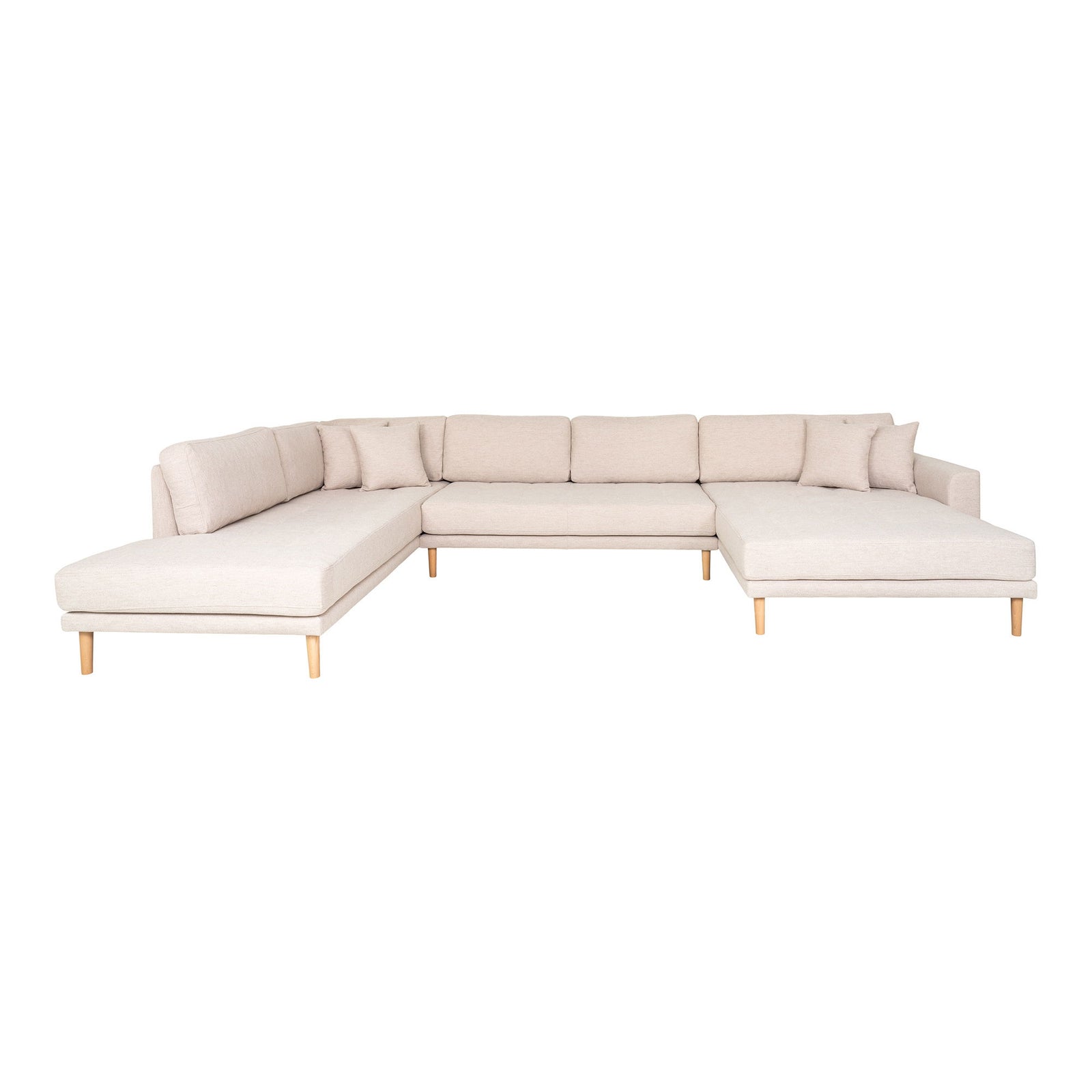 Produktbillede af HOUSE NORDIC Lido U-sofa højre chaiselong m. 4 puder sand polyester og natur bøg i premium kvalitet