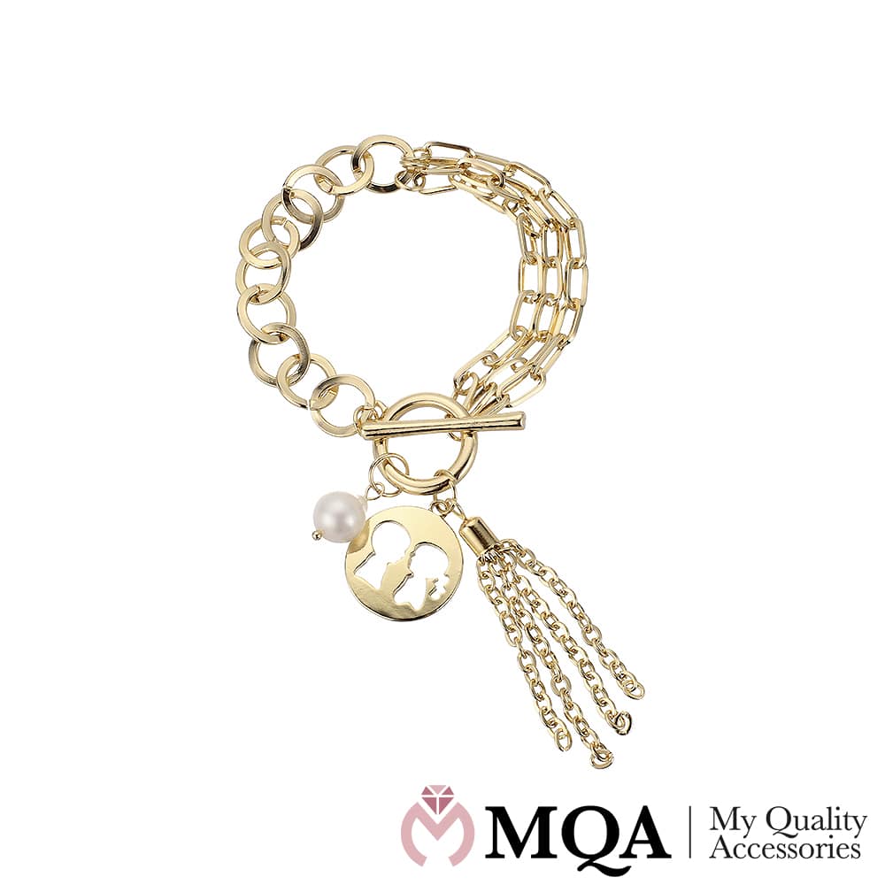 Produktbillede af Køb Armbånd guldfarvet perle,pige-dreng vedhæng toggle lås på tilbud