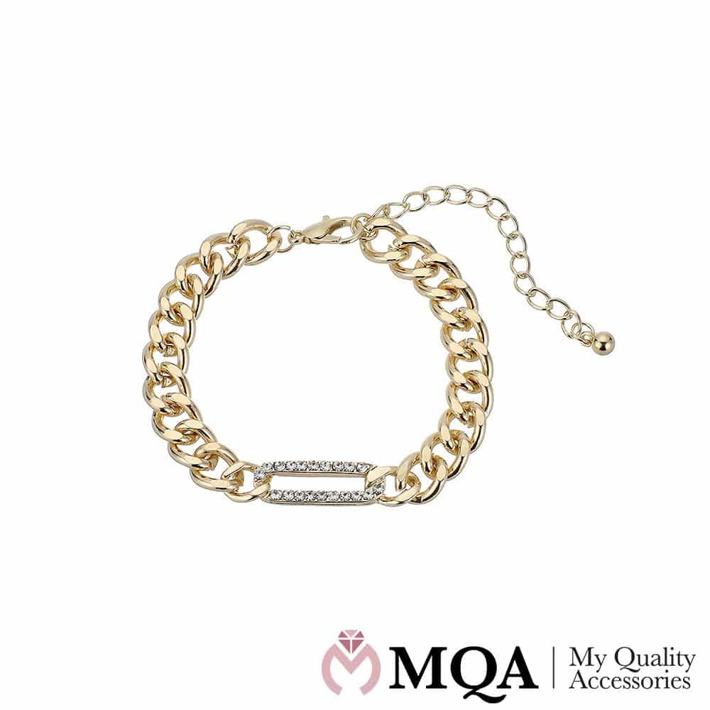 Produktbillede af Armbånd guldfarvet bred små glitrende sten justerbar på tilbud