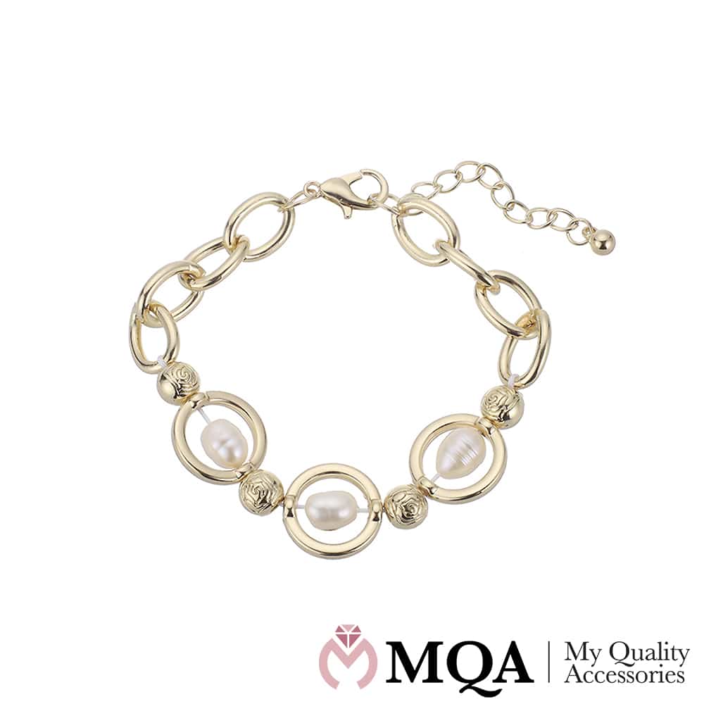 Produktbillede af Køb Armbånd guldfarvet perler justerbar på tilbud