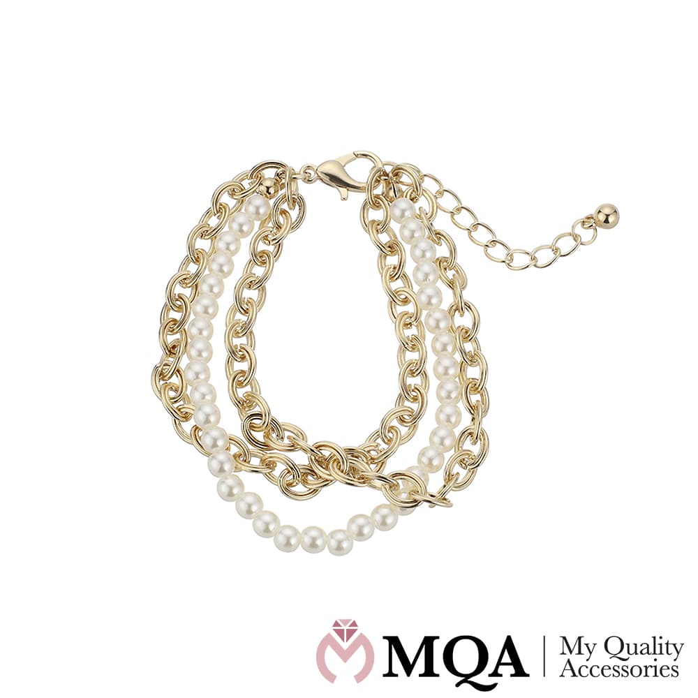 Produktbillede af Armbånd guldfarvet 3-i-1 perler justerbar på tilbud