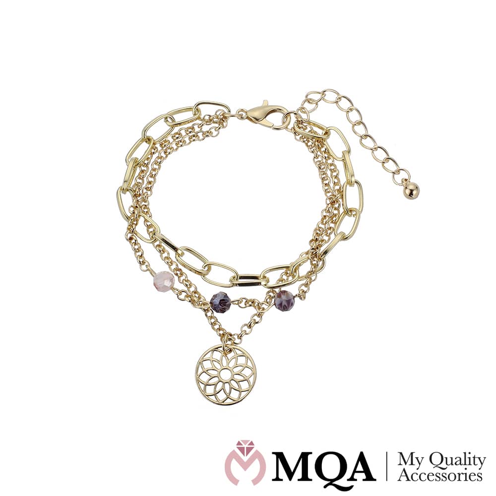 Produktbillede af Køb Armbånd 3-i-1 guldfarvet m/sten og et flot vedhæng på tilbud