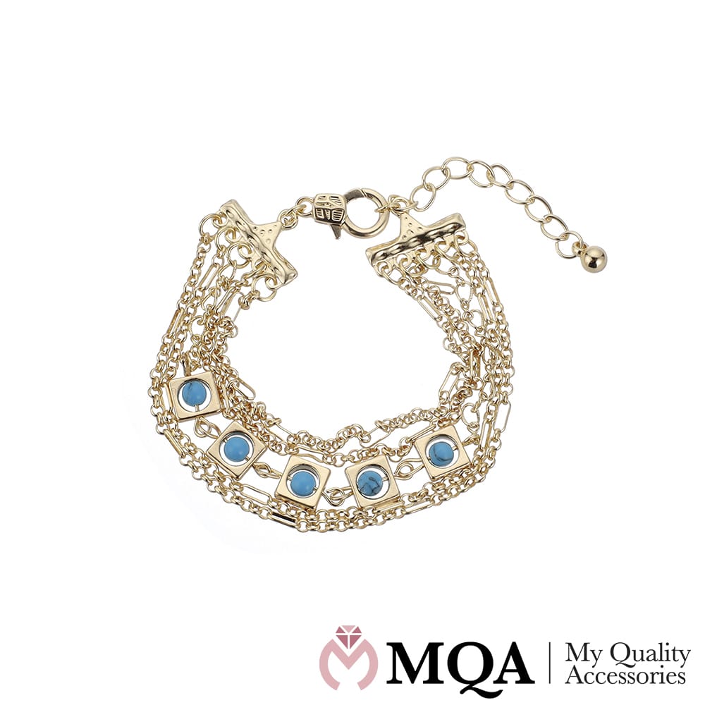 Produktbillede af Køb Armbånd guldfarvet grønne sten justerbar på tilbud