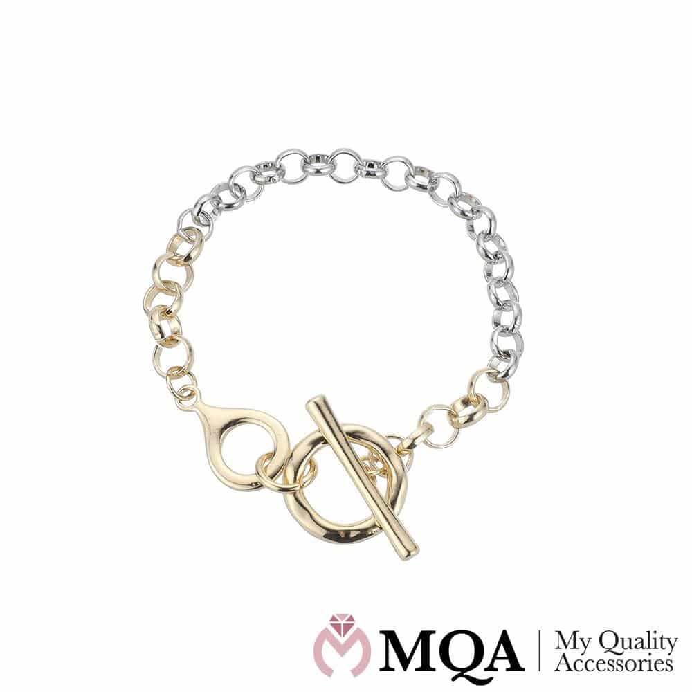 Produktbillede af Armbånd halvt guld- & halvt sølvfarvet toggle lås på tilbud