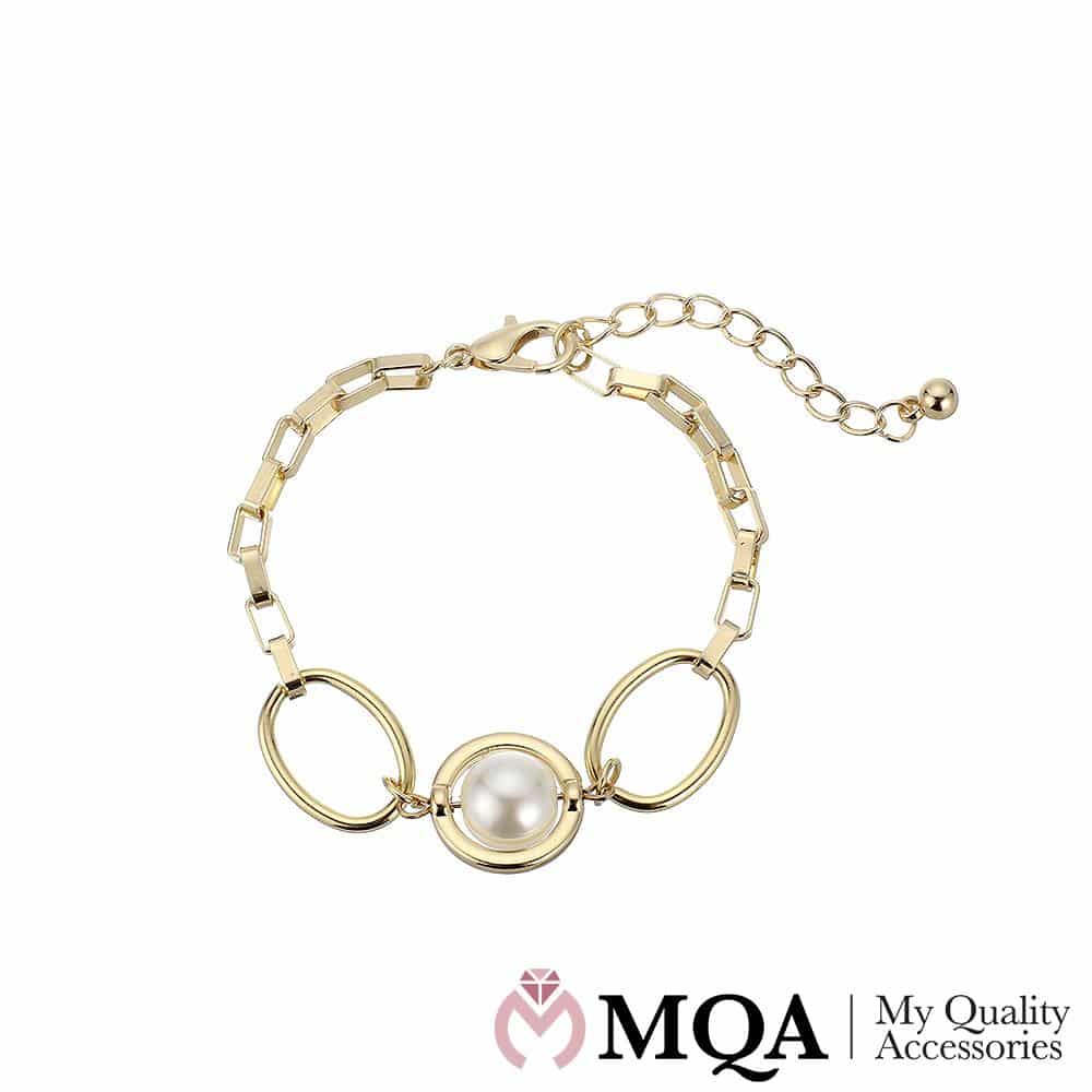 Produktbillede af Armbånd guldfarvet store ringe perle justerbar på tilbud