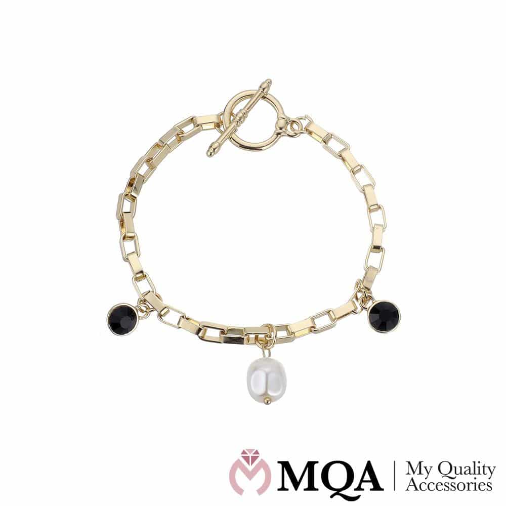 Produktbillede af Armbånd guldfarvet perler hjerte toggle lås på tilbud