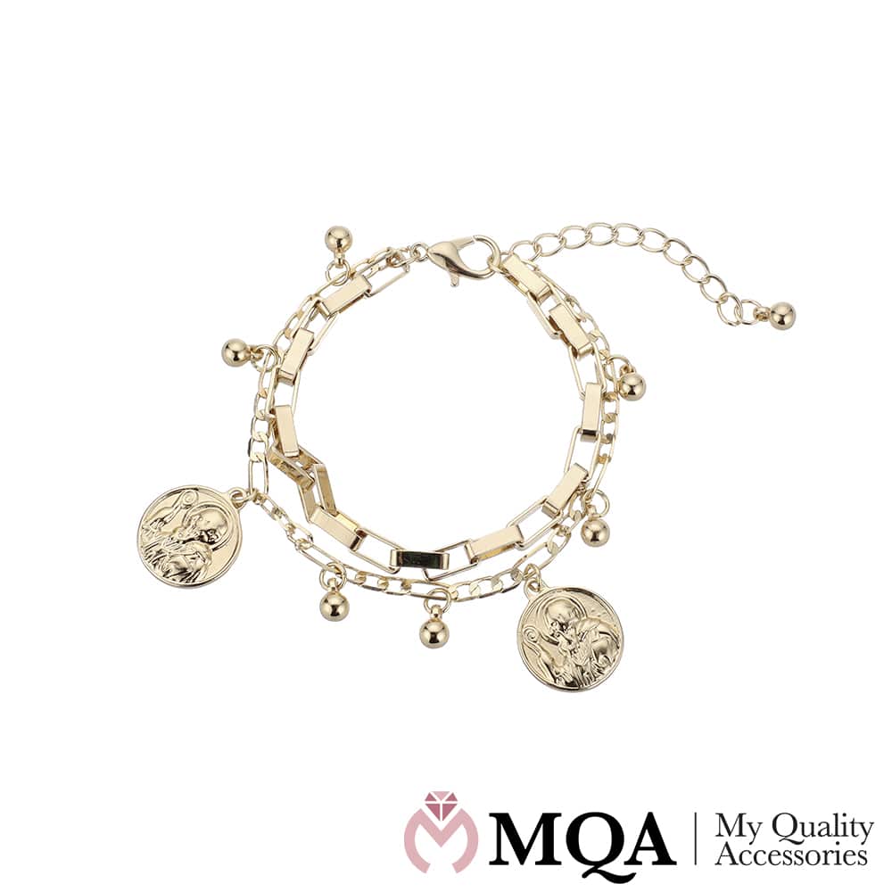 Produktbillede af Køb Armbånd dobbelt store & små charms justerbar på tilbud