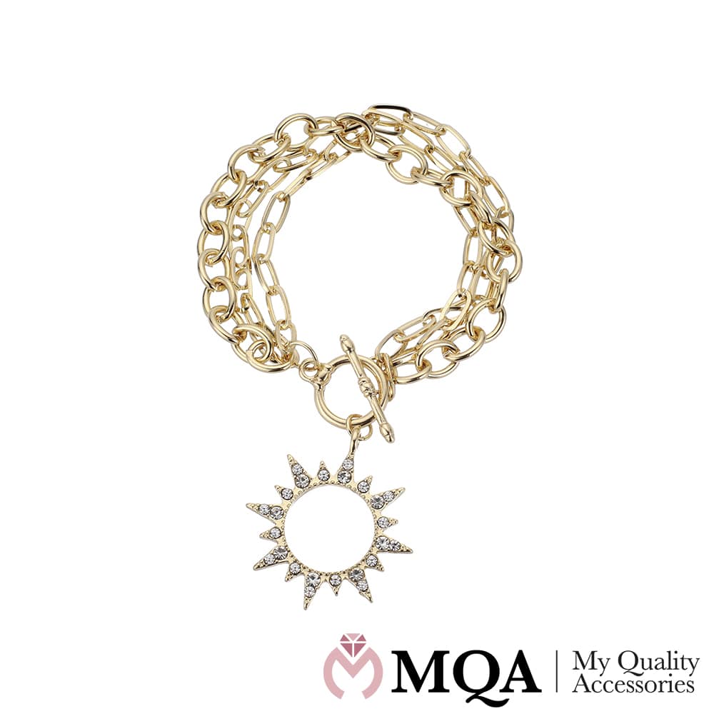 Produktbillede af Armbånd guldfarvet 3-i-1 sol m/glitrende sten toggle lås på tilbud