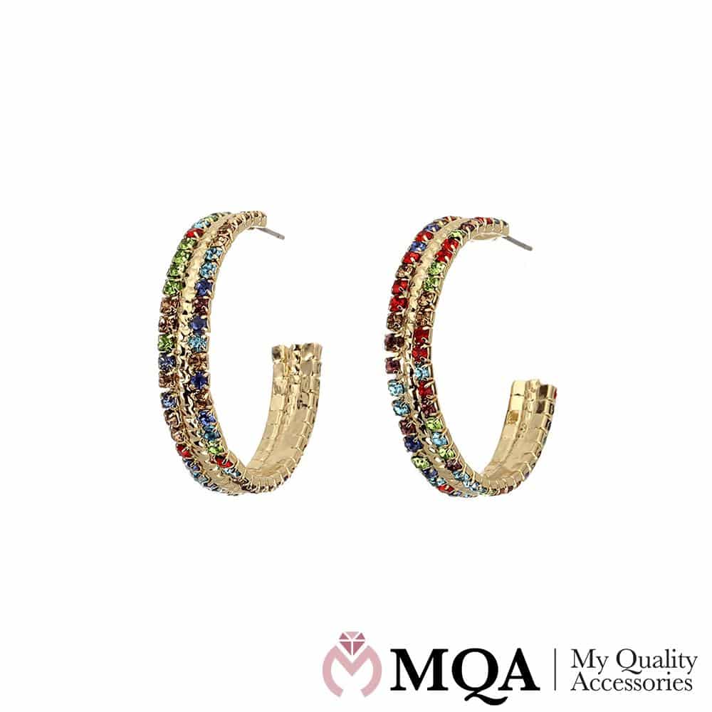 Produktbillede af Køb Øreringe guldfarvet med små farvede sten på tilbud