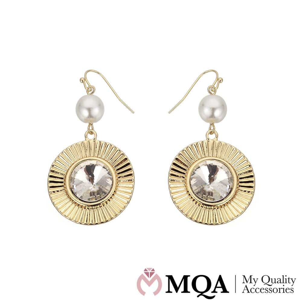 Produktbillede af Køb Øreringe perle rundt vedhæng m/klar sten på tilbud