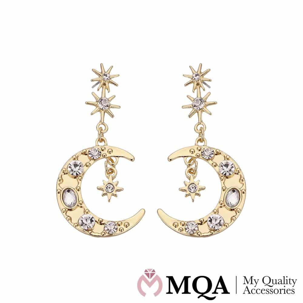 Produktbillede af Øreringe stjerne vedhæng med måne på tilbud