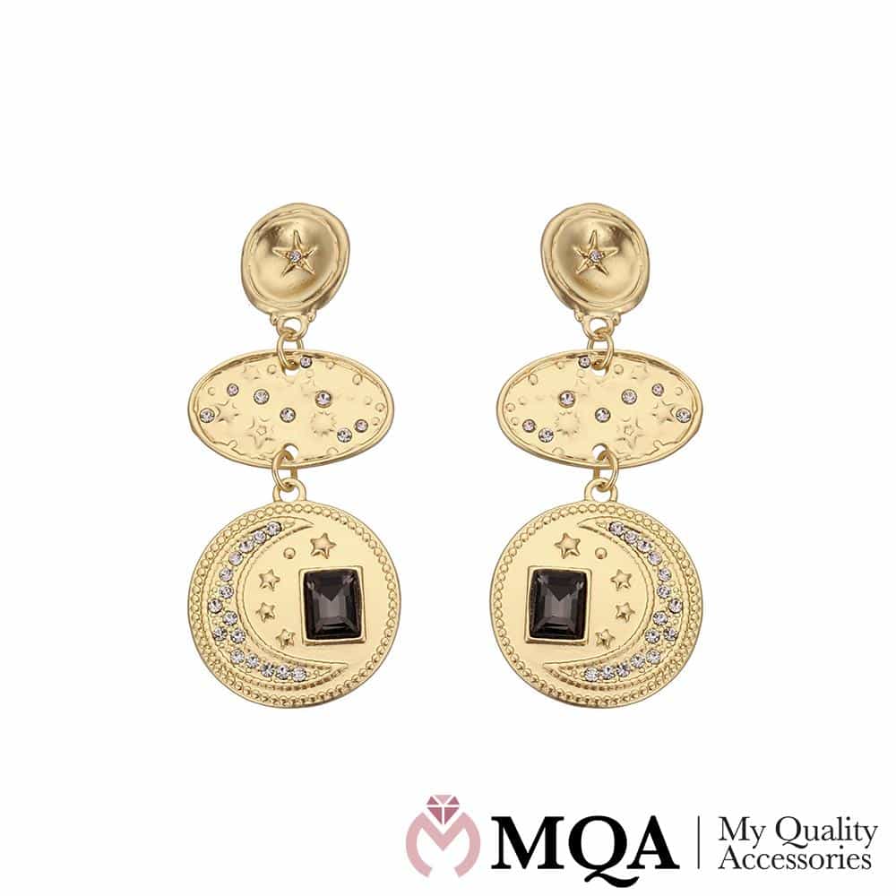 Produktbillede af Køb Øreringe med glitrende sten og guldfarvet stjerner på tilbud