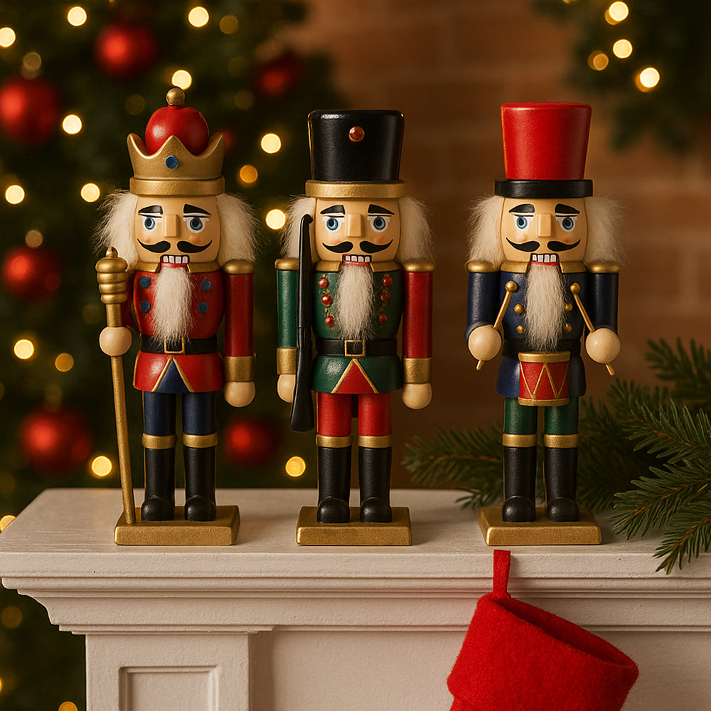 Produktbillede af Nøddeknækker figurer i Træ 15 cm sæt med 3 figurer  på tilbud