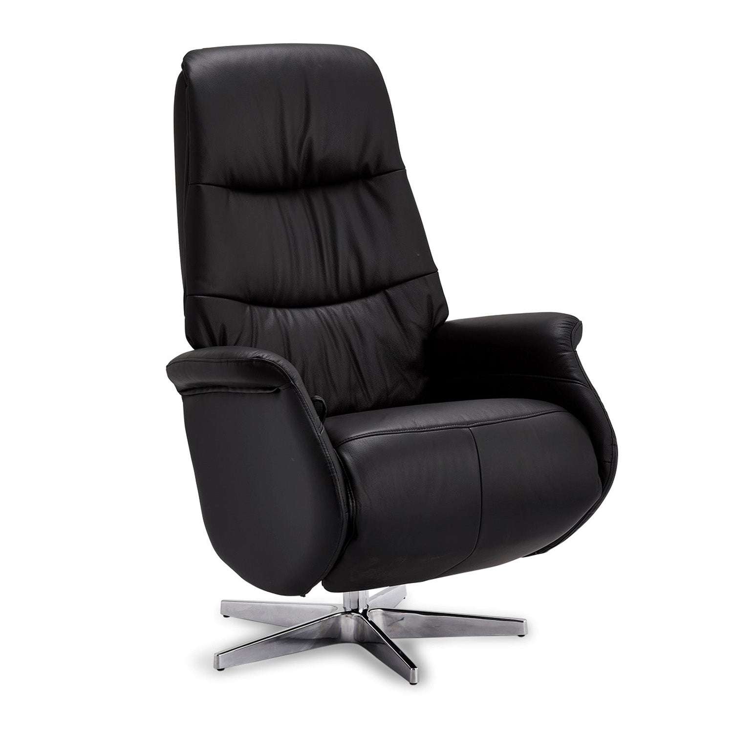 Produktbillede af Delta recliner lænestol m. armlæn og drejefunktion sort læder m. krom ben i premium kvalitet