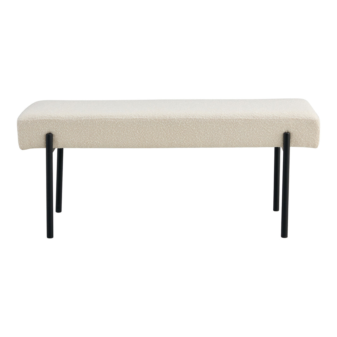 Produktbillede af HOUSE NORDIC Swindon bænk rektangulær hvid bouclé polyester stof og sort metal 100x36 i premium kvalitet