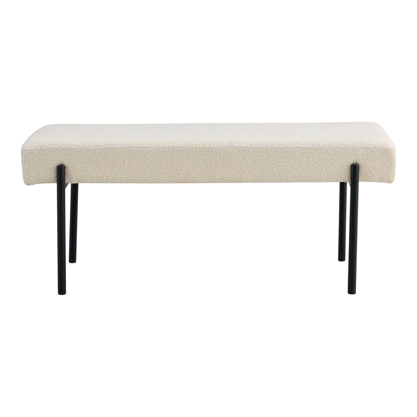 Produktbillede af HOUSE NORDIC Swindon bænk rektangulær hvid bouclé polyester stof og sort metal 100x36 i premium kvalitet