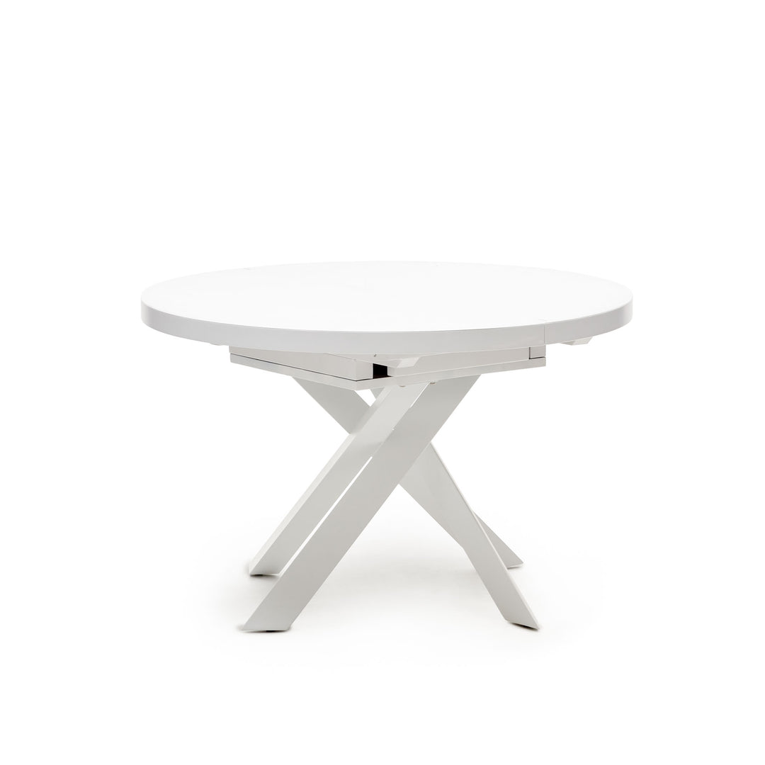 KAVE HOME Vashti spisebord m. udtræk rund glas MDF og hvid stål Ø120 160 x120