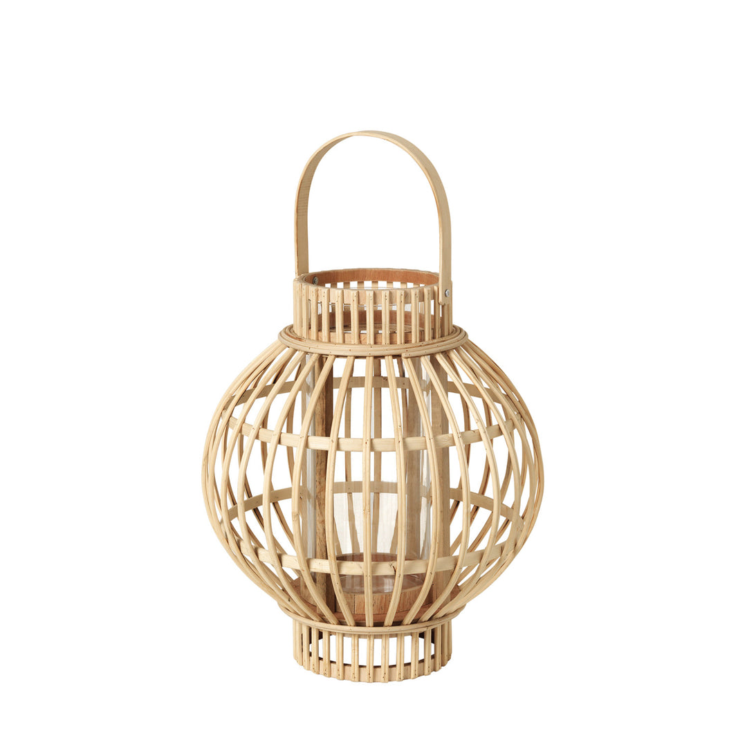 BROSTE COPENHAGEN Globus lanterne rund glas og natur bambus Ø27