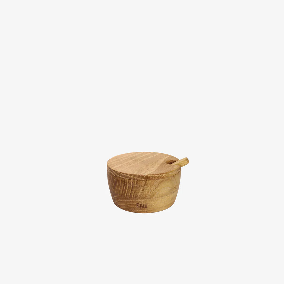 Produktbillede af Aida RAW Teak saltkar med låg + ske i premium kvalitet