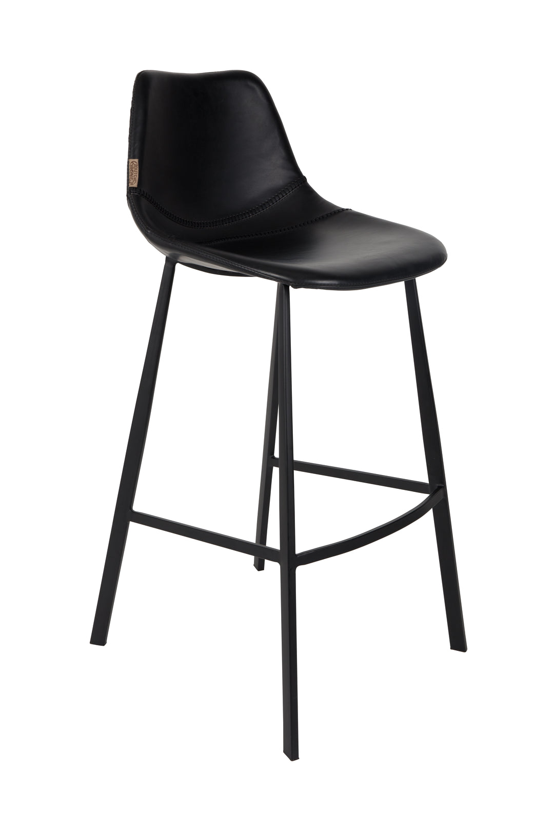 DUTCHBONE Franky barstol m. ryglæn og fodstøtte sort PU og sort stål 80cm