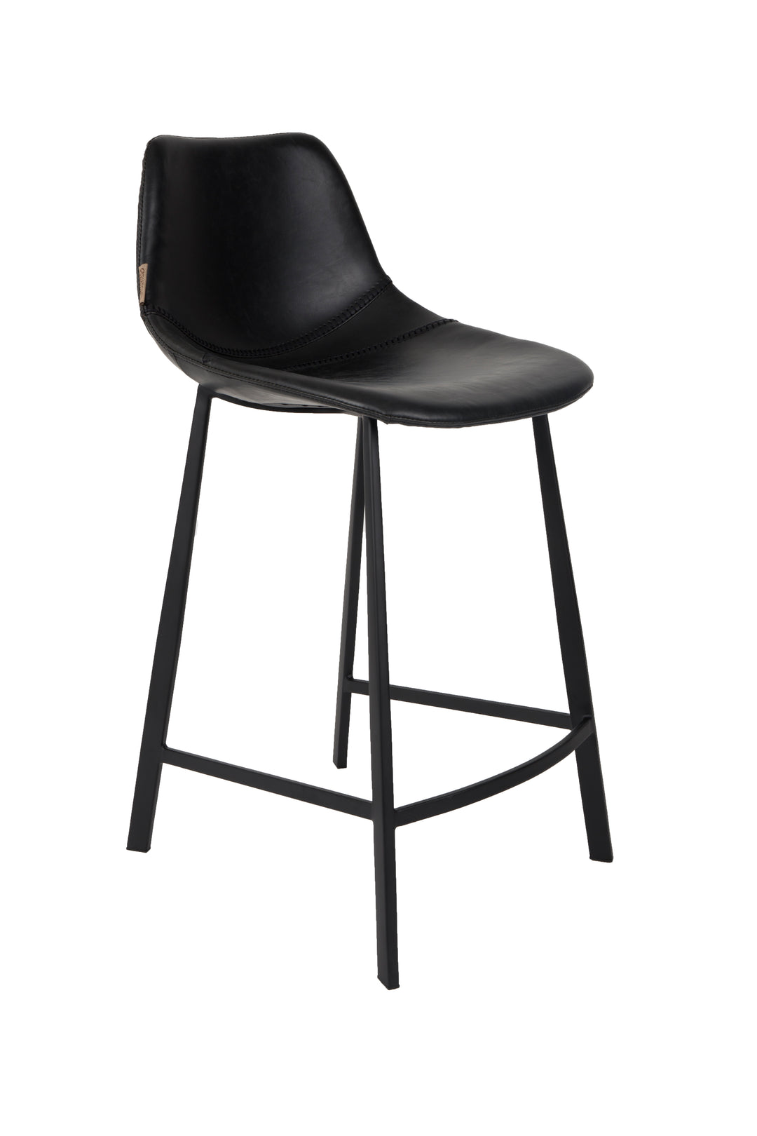 DUTCHBONE Franky barstol m. ryglæn og fodstøtte sort PU og sort stål 65cm
