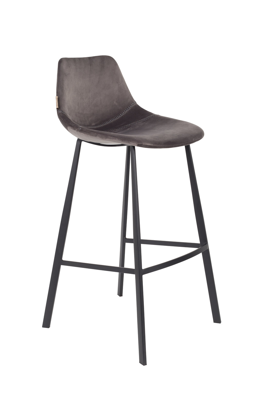 DUTCHBONE Franky barstol m. ryglæn og fodstøtte grå fløjl stof og sort stål 80cm