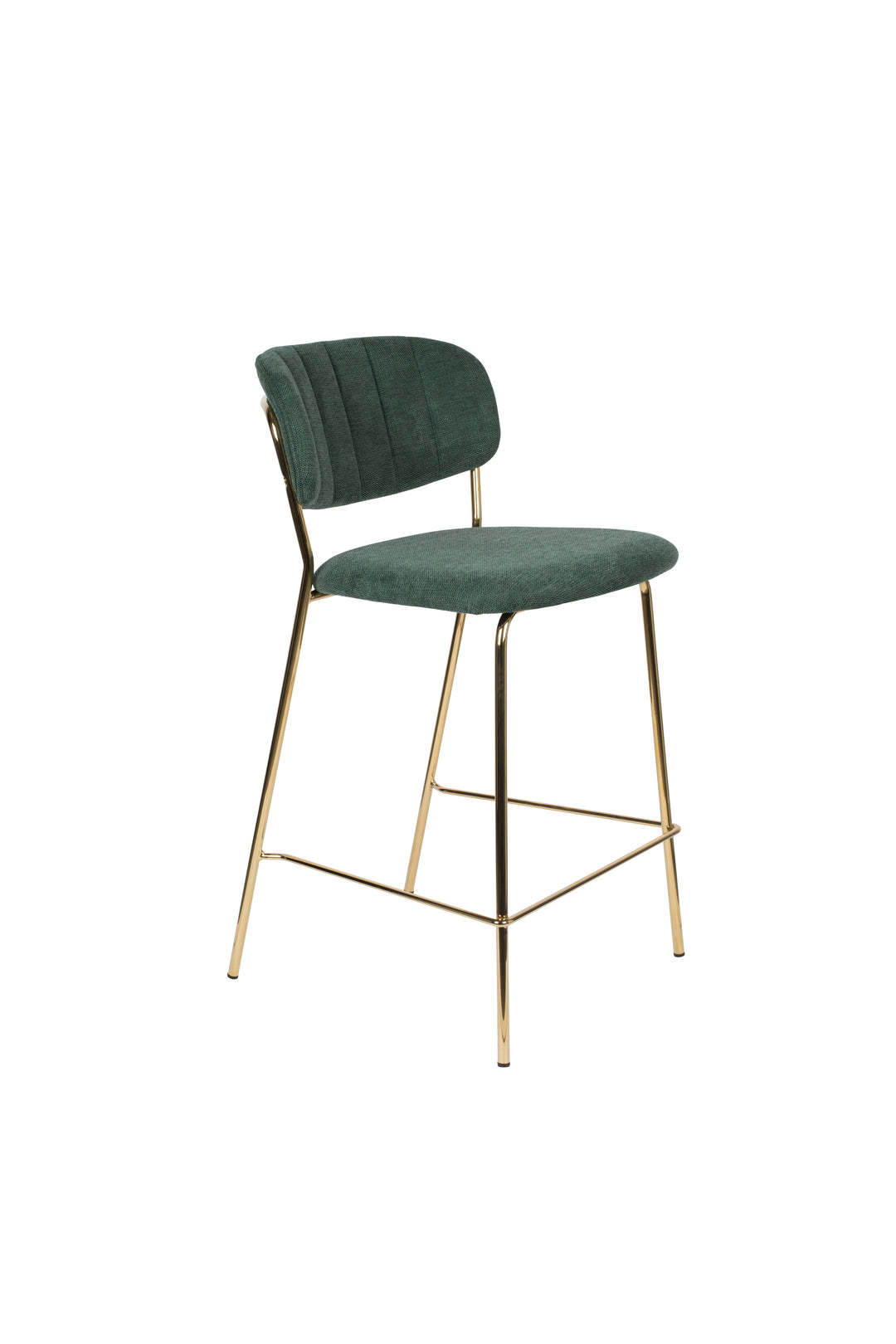 WHITE LABEL LIVING Jolien counterstol m. ryglæn og fodstøtte mørkegrøn polyester og guld stål