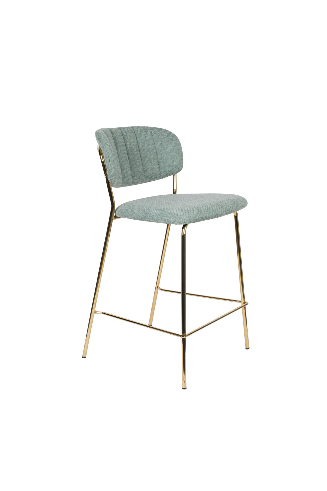 WHITE LABEL LIVING Jolien counterstol m. ryglæn og fodstøtte lysegrøn polyester og guld stål