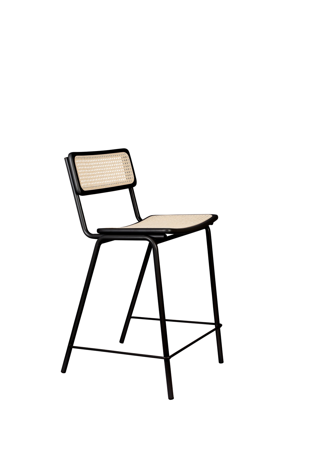 ZUIVER Jort barstol m. ryglæn og fodstøtte natur rattan og sort stål 66,5cm