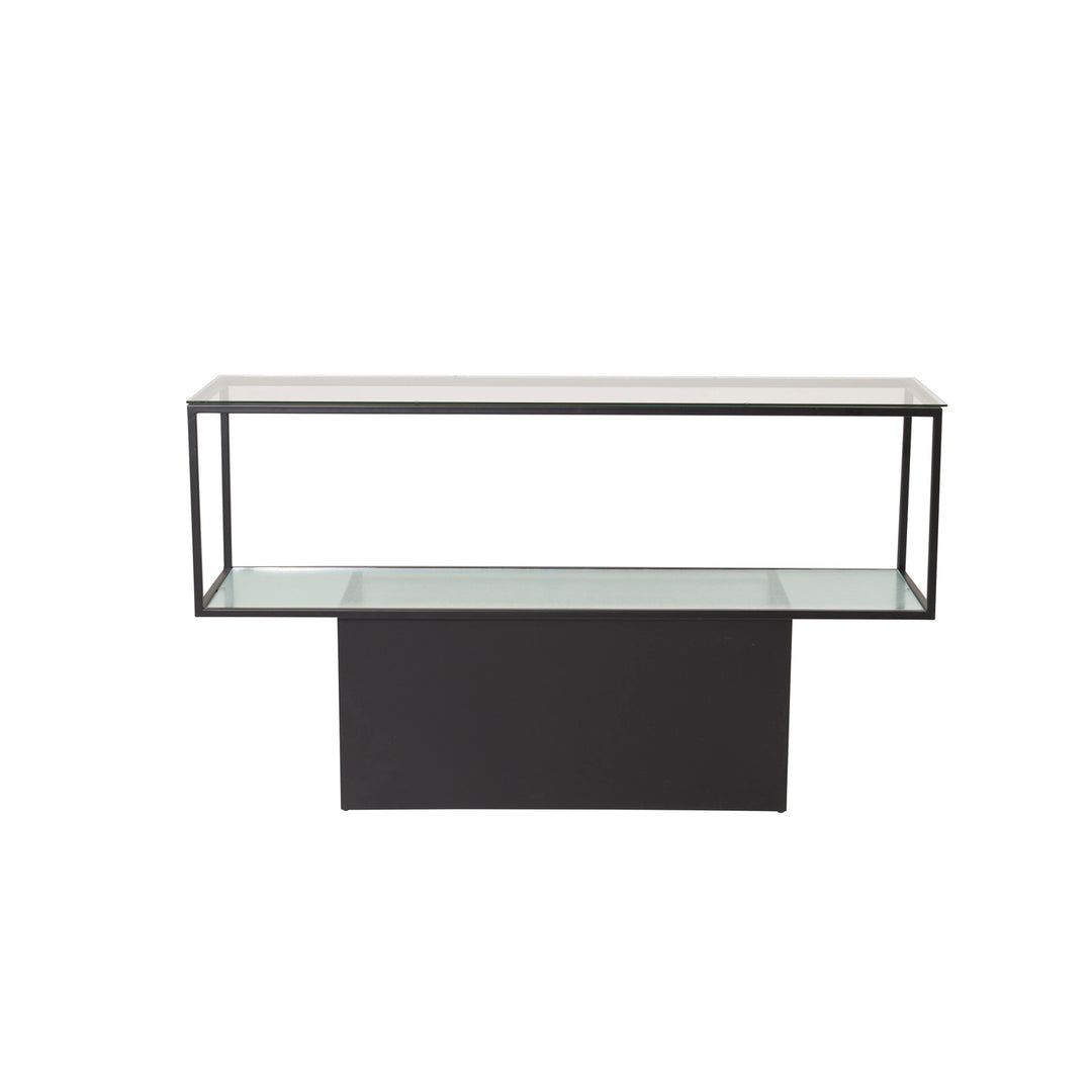 VENTURE DESIGN Maglehem konsolbord m. hylde grå glas og sort metal 30x35