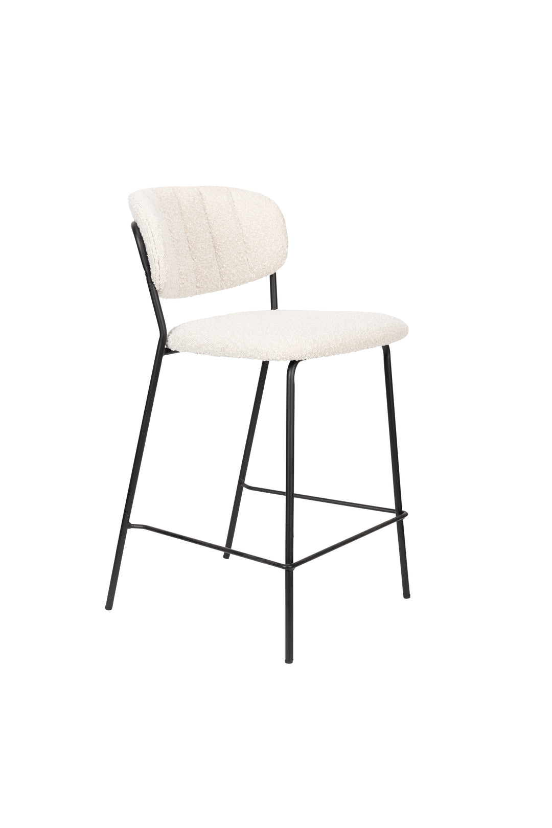 Produktbillede af WHITE LABEL LIVING Jolien counterstol m. ryglæn og fodstøtte hvid bouclé og sort stål i premium kvalitet