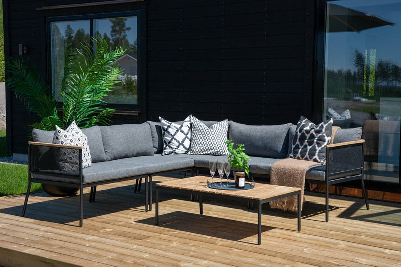 Venture Home Nettan - Hjørnesofasæt i Sort Stål / Grå Puder / Teak ❤ Kæmpe udvalg i Venture Home ❤ Billig fragt og hurtig levering 2 - 5 hverdage - Varenummer: BGH-47933307978058 / Ean: &