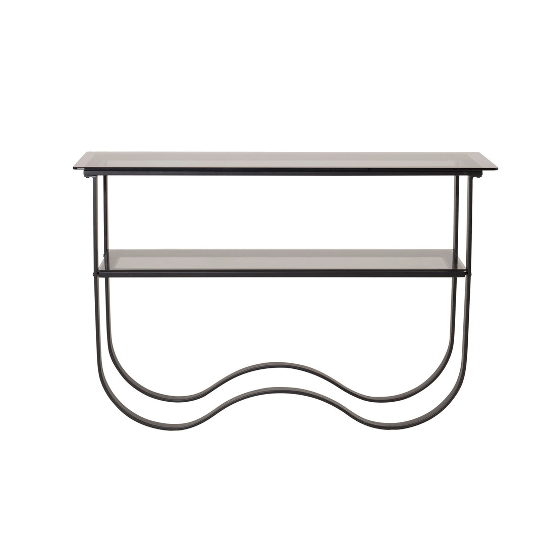 VENTURE DESIGN Wavy sidebord m. hylde grå glas og sort metal 117x33,5