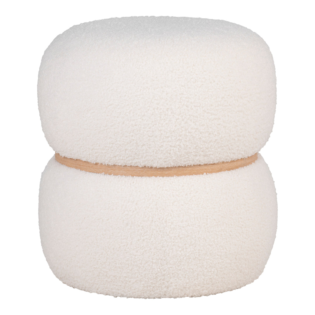 HOUSE NORDIC Milford puf rund hvid bouclé polyester stof og træ Ø38