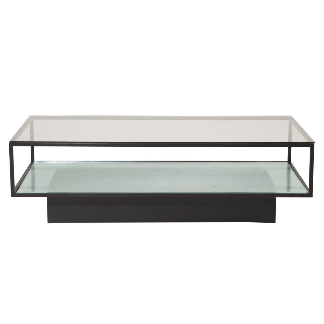 VENTURE DESIGN Maglehem sofabord m. hylde klar glas og sort metal 130x60