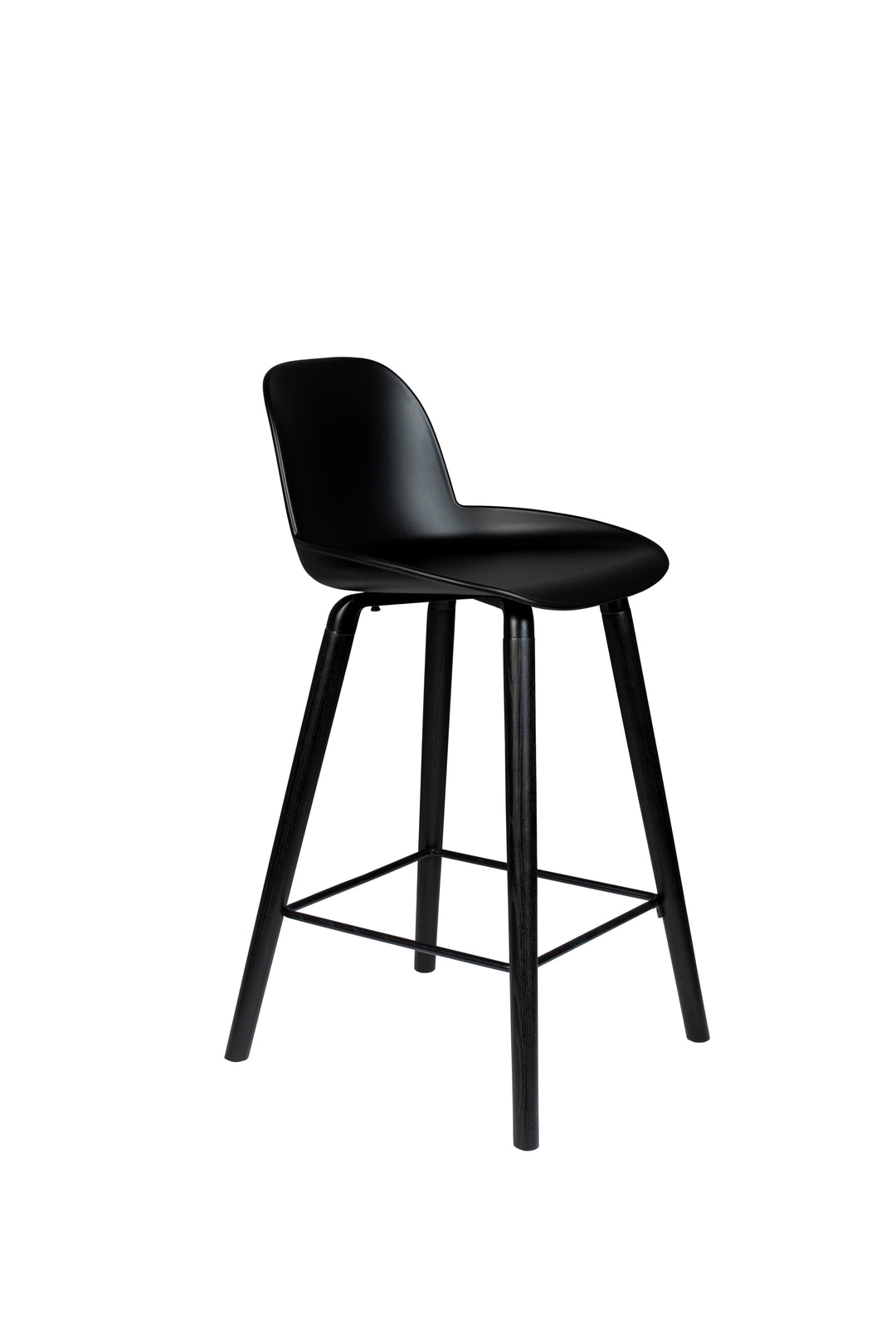 ZUIVER Albert Kuip barstol m. ryglæn og fodstøtte sort polypropylen og sort asketræ 65cm