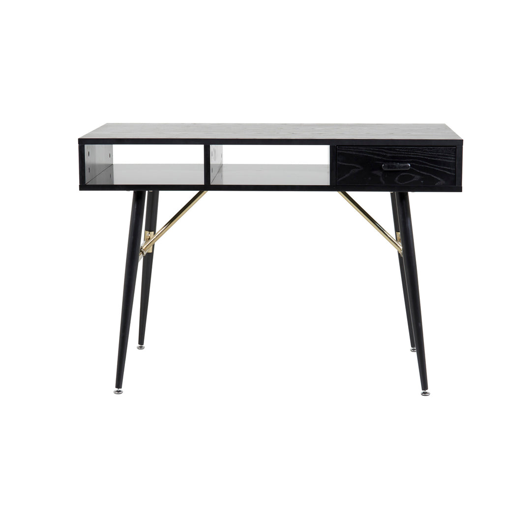 Produktbillede af VENTURE DESIGN Gold skrivebord m. 2 hylder og 1 skuffe sort MDF og jern 110x60 i premium kvalitet
