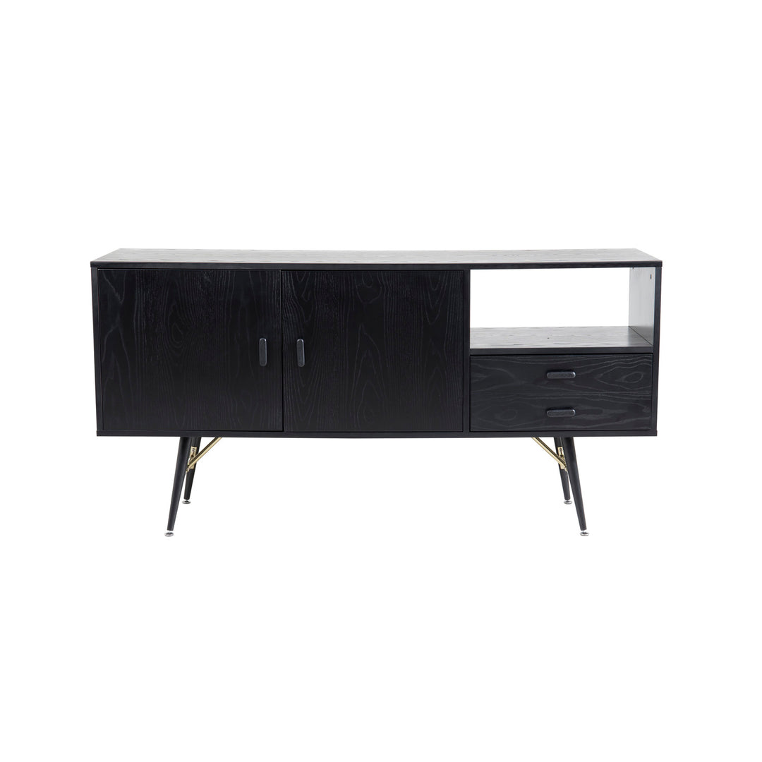 VENTURE DESIGN Gold skænk m. 2 låger og 2 skuffer sort finer MDF og jern