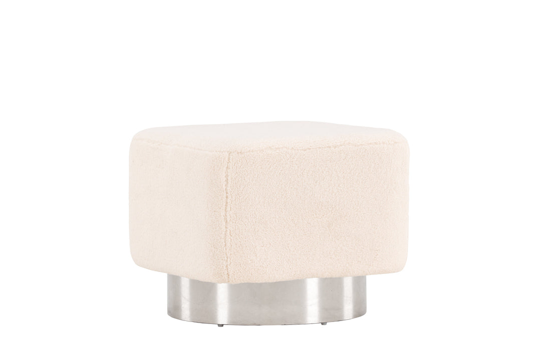 VENTURE DESIGN Newton puf kvadratisk offwhite polyester bamsestof og sølv stål 45x45