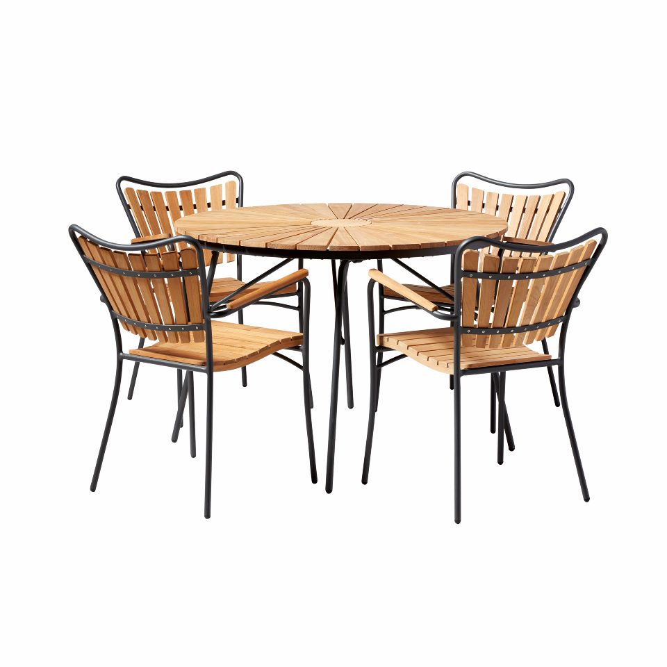 Produktbillede af CINAS ORIGINAL ELLEN BORD/STOLE SÆT /ANTRACIT TEAK Ø110 i premium kvalitet