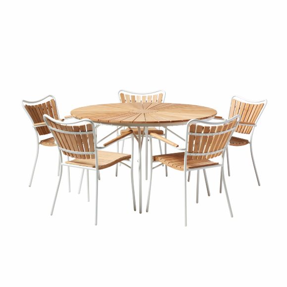 Produktbillede af CINAS ORIGINAL ELLEN HVID ALUMINIUM/STOLE/BORD SÆT TEAK 130 i premium kvalitet