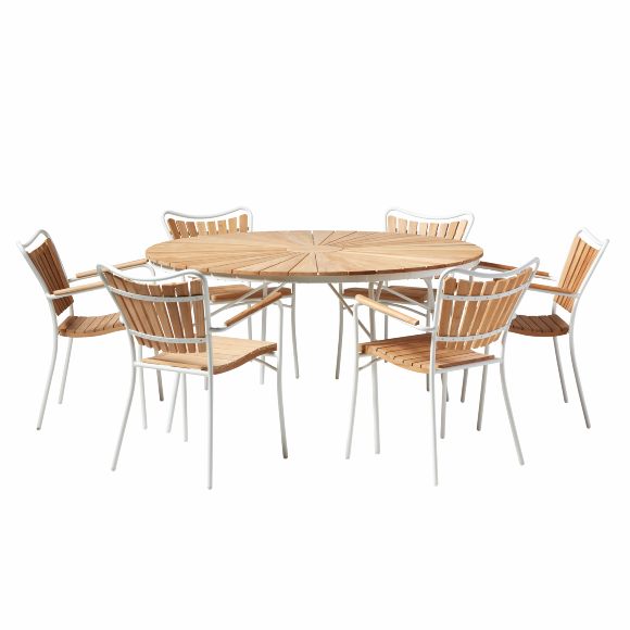 Produktbillede af CINAS ORIGINAL ELLEN HVID ALUMINIUM/STOLE/BORD SÆT TEAK 150 i premium kvalitet