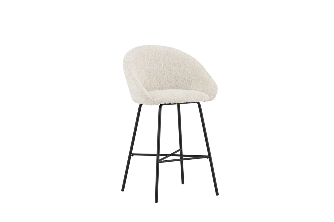VENTURE DESIGN Velvet barstol m. ryglæn og fodstøtte hvid bamsestof og sort stål