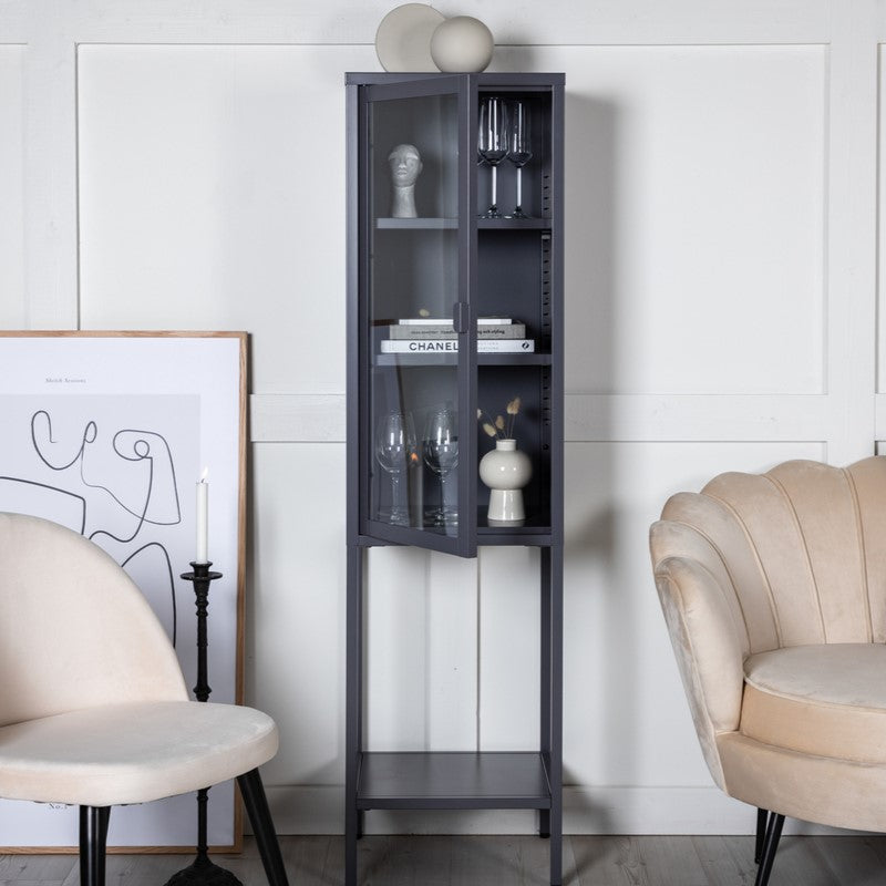 Produktbillede af Zentra Vitrineskab i grå metal 40,5 x 150 cm. på tilbud i høj kvalitet