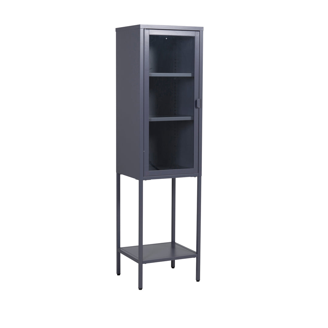 VENTURE DESIGN High Thin skab m. 1 låge og 3 hylder glas og grå stål