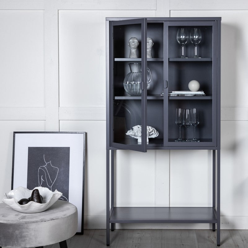 Produktbillede af Zentra Vitrineskab i grå metal 75 x 150 cm. på tilbud i høj kvalitet