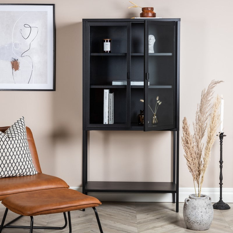 Produktbillede af Zentra Vitrineskab i sort metal 75 x 150 cm. på tilbud i høj kvalitet