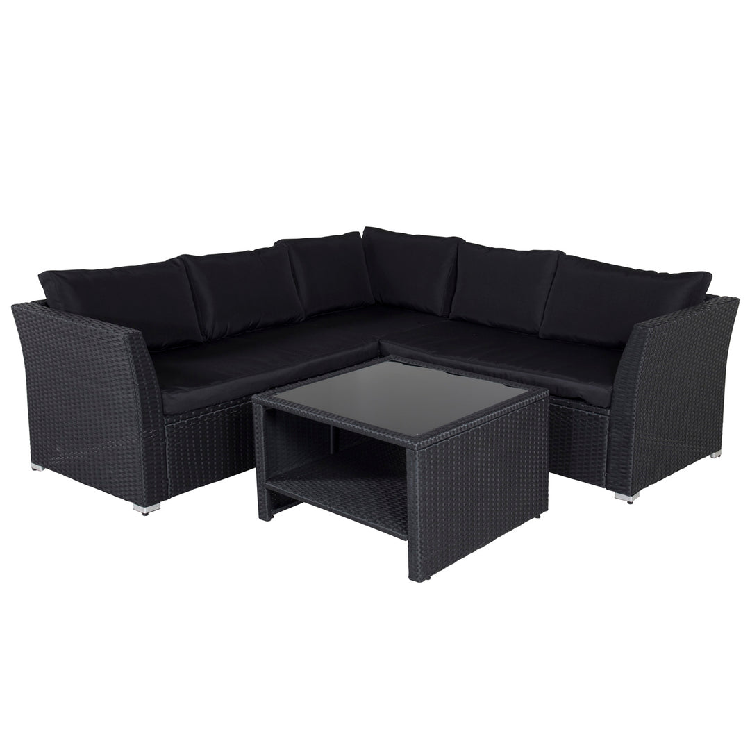 Produktbillede af VENTURE DESIGN Haiti modul sofasæt sorte hynder og sort glas polyrattan og stål i premium kvalitet