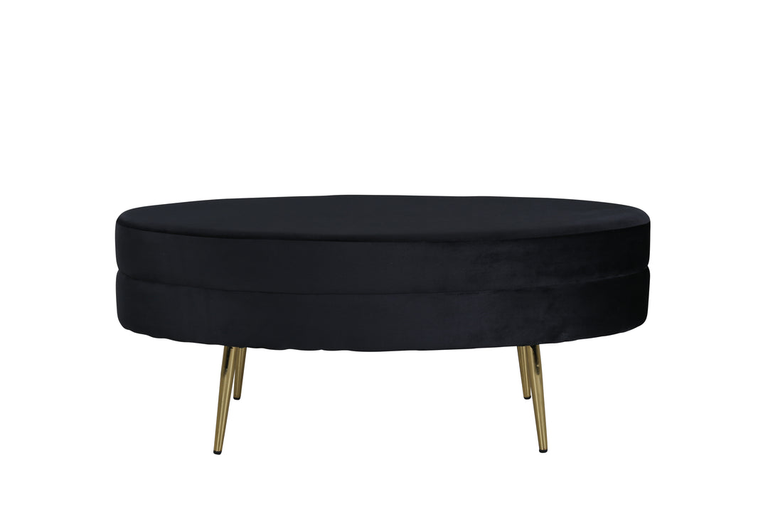 VENTURE DESIGN Otto puf oval sort fløjl og messingfolie stål 100x40